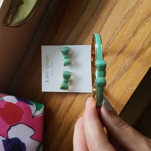 Kate Spade Bow Bracelet and Earrings; Teal Blue